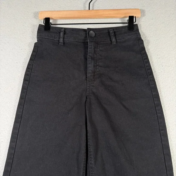 OAT New York Black High Rise Wide Leg Raw Hem Pants P0004-SJMX Size 2/26 - Picture 3 of 15
